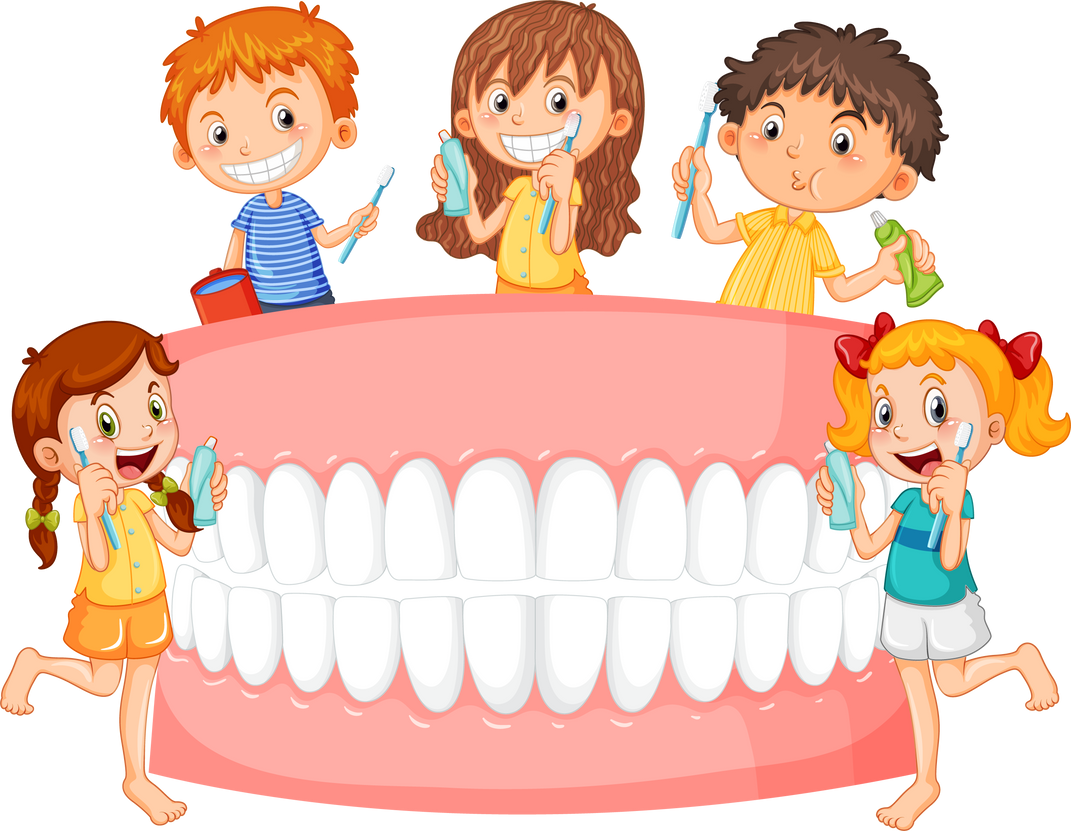 Group of Children Cleaning Teeth